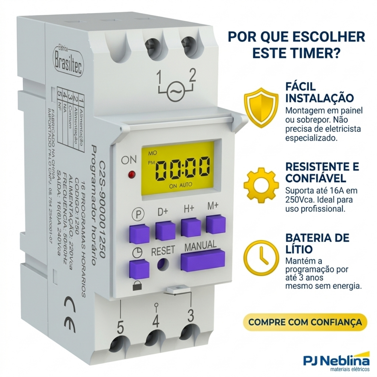 Timer Programador Horario Digital 16 Programas 220vca 1 Cont