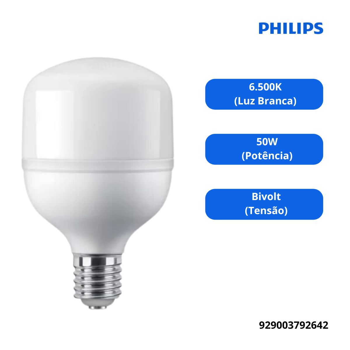 Lâmpada Led Bulbo Alta Potencia T 50W Bivolt E40 6500K Luz Branca 4000Lm 929003792642 - Philips