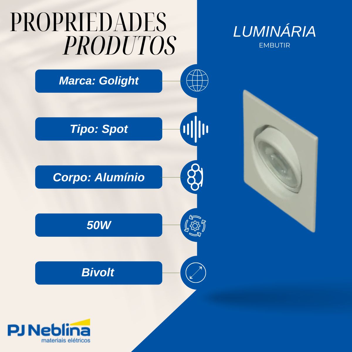 Luminária Spot Embutir Quadrado Branco P/Lâmpada Dicroica 50W Gu10 Bivolt Foco Direcionável - Golight