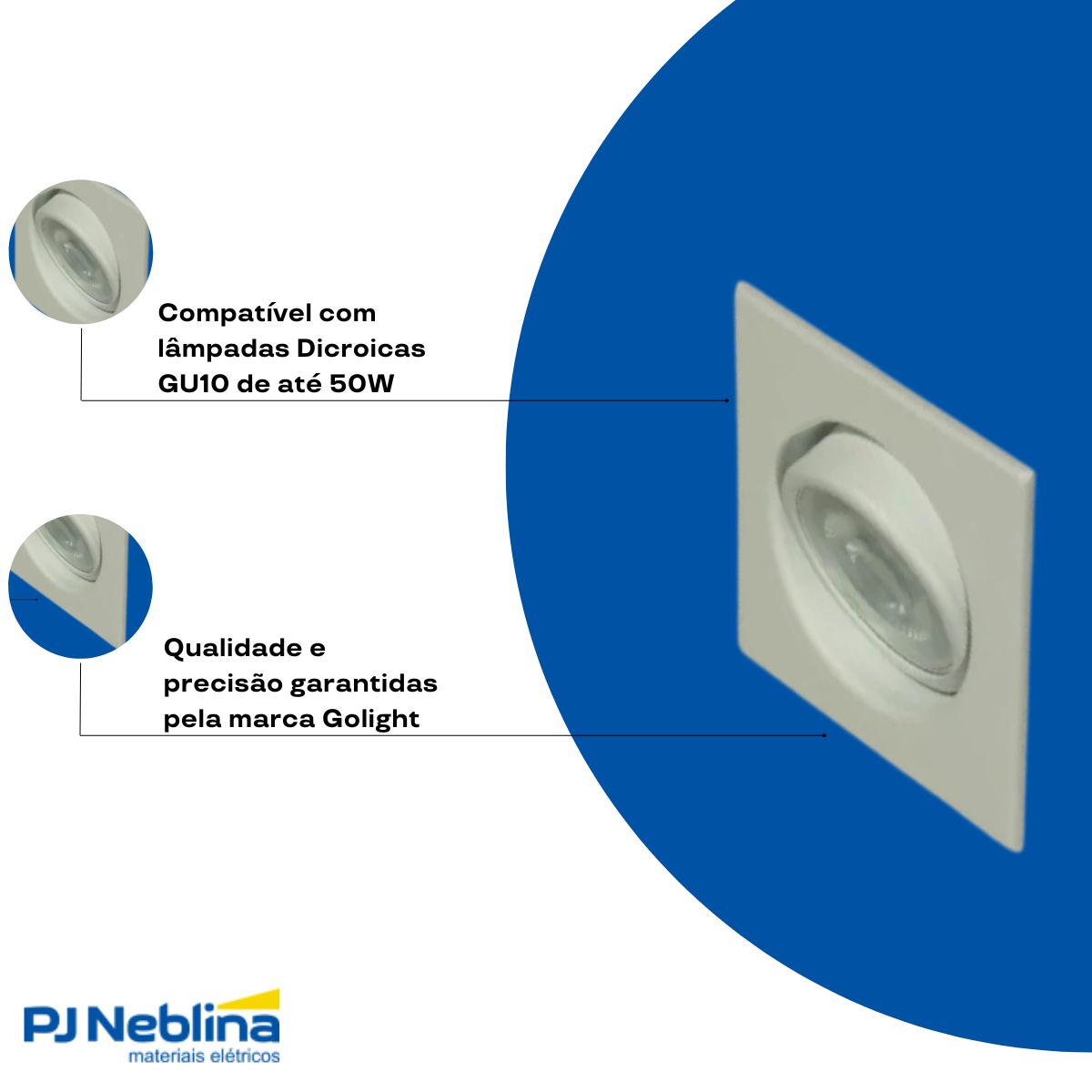 Luminária Spot Embutir Quadrado Branco P/Lâmpada Dicroica 50W Gu10 Bivolt Foco Direcionável - Golight