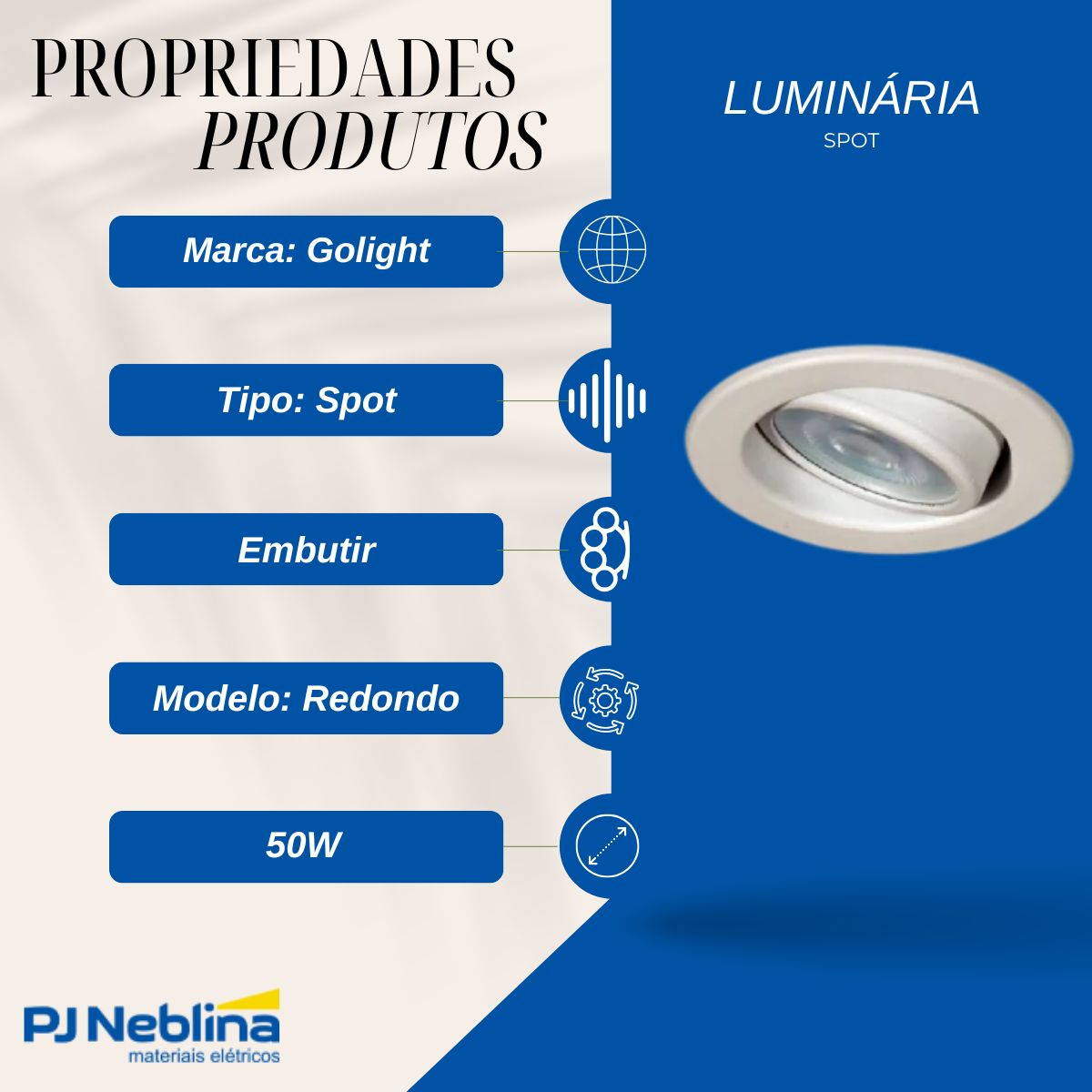 Luminária Spot Embutir Redondo Branco P/Lâmpada Par16 50W Gu10 Bivolt Foco Direcionável - Golight