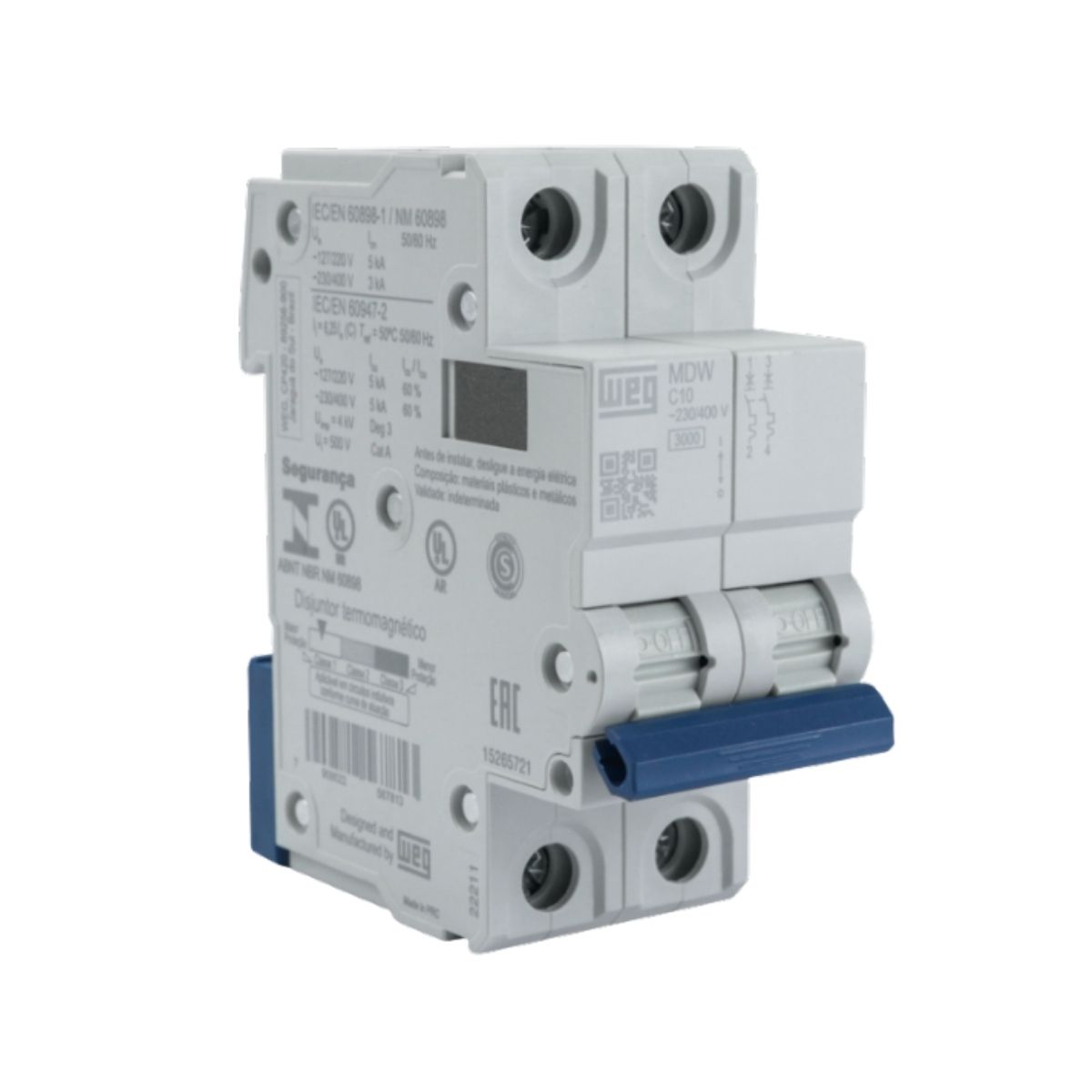 Disjuntor Mini Din Bipolar 10A Curva C 5Ka 230/400V - Weg