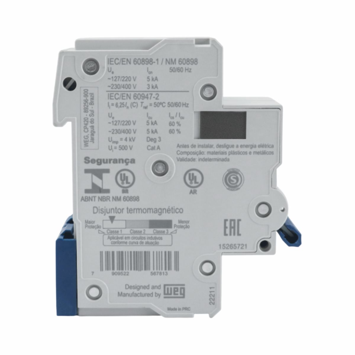Disjuntor Mini Din Bipolar 10A Curva C 5Ka 230/400V - Weg