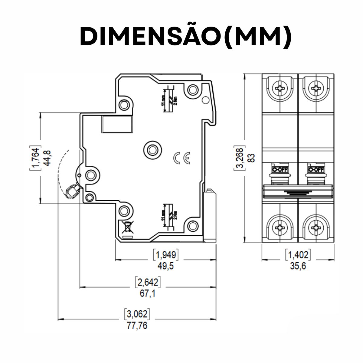 Disjuntor Mini Din Bipolar 10A Curva C 5Ka 230/400V - Weg