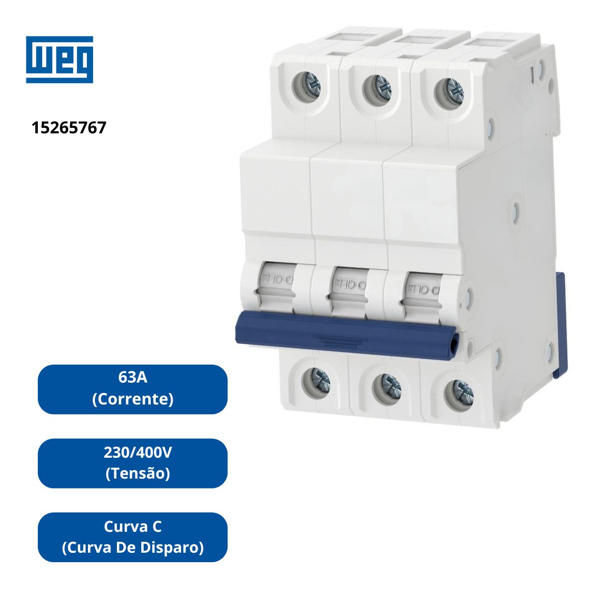 Disjuntor Mini Din 3P 63A 230/400V Curva C 5Ka 15265767 - Weg