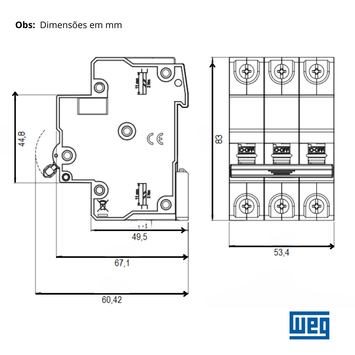 Disjuntor Mini Din 3P 63A 230/400V Curva C 5Ka 15265767 - Weg