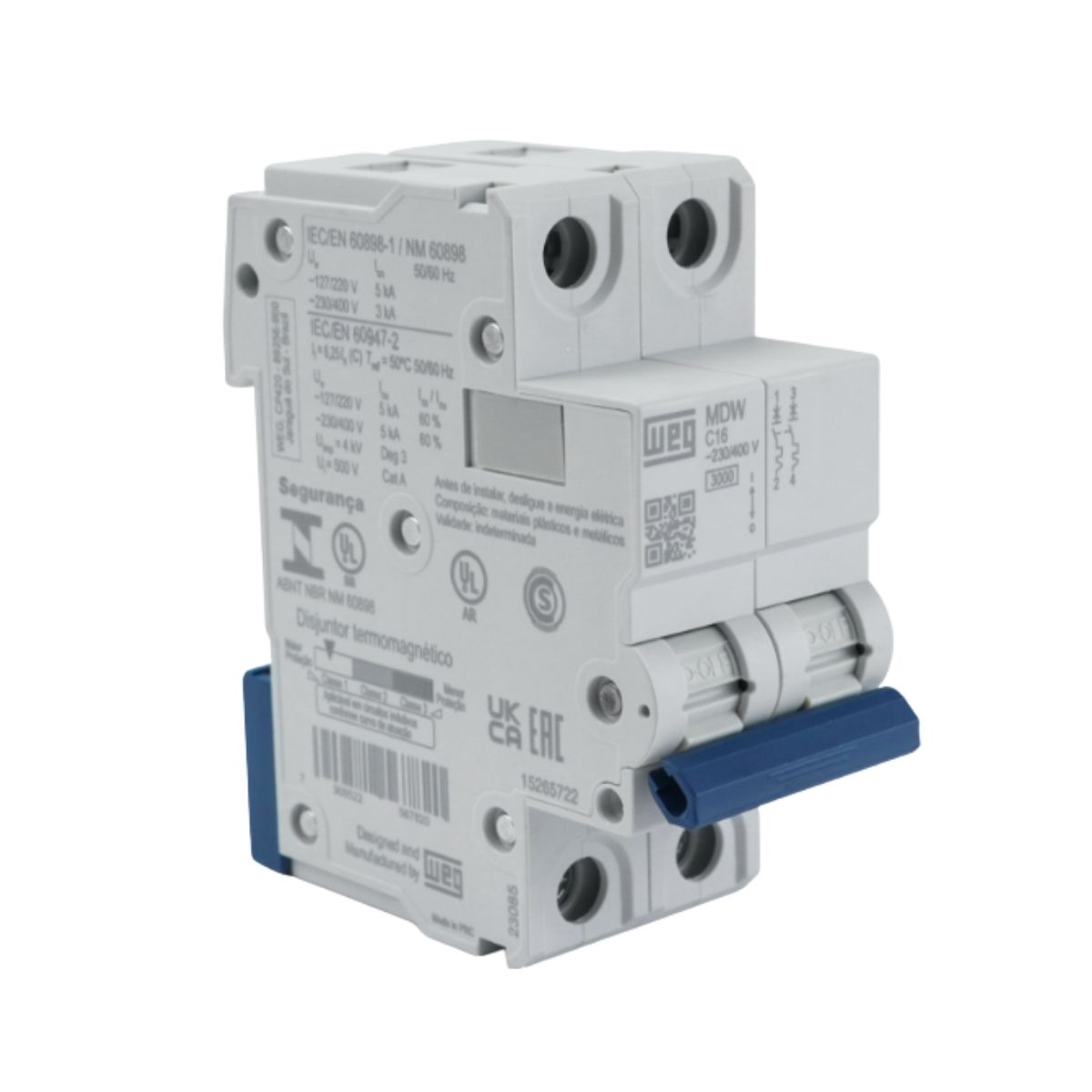 Disjuntor Mini Din Bipolar 16A Curva C 5Ka 230/400V - Weg