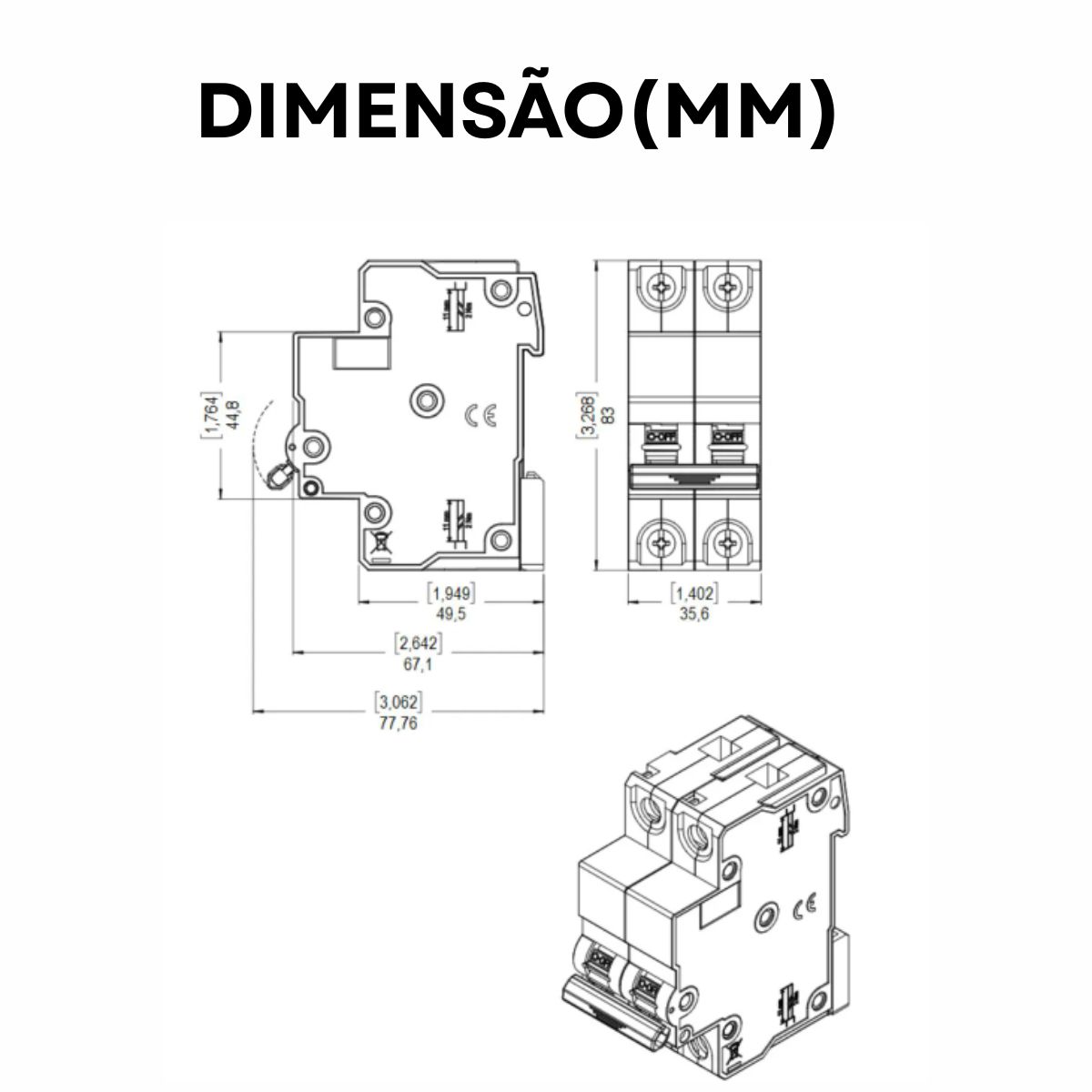Disjuntor Mini Din Bipolar 16A Curva C 5Ka 230/400V - Weg