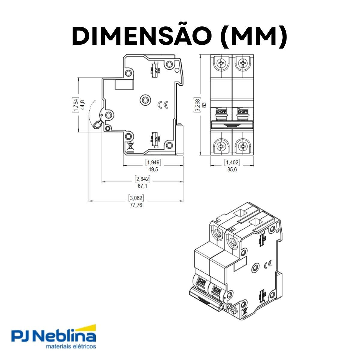 Disjuntor Mini Din Bipolar 32A Curva C 5Ka 230/400V - Weg