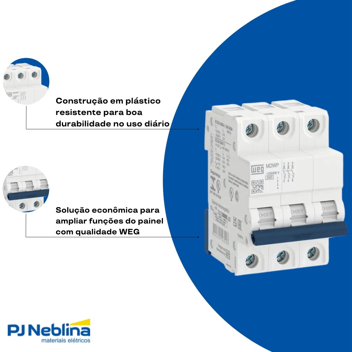 Disjuntor Mini Din Tripolar 2A Curva C 3Ka 230/400V - Weg