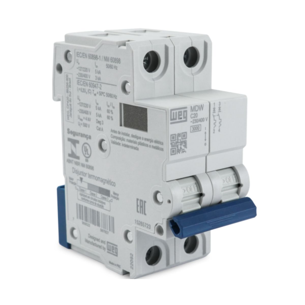 Disjuntor Mini Din Bipolar 20A Curva C 5Ka 230/400V - Weg