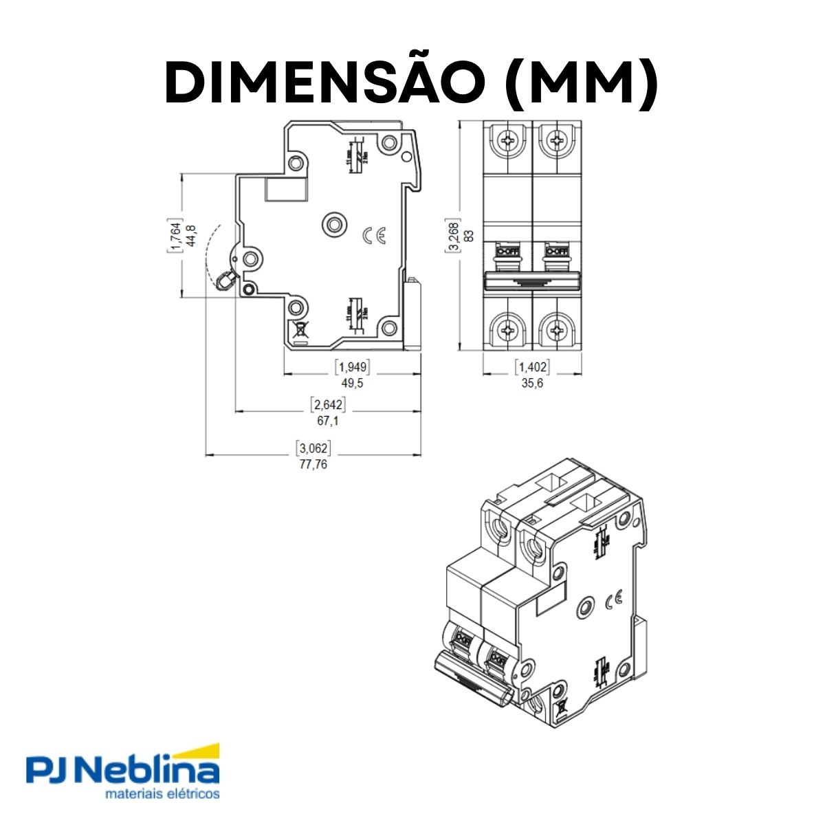 Disjuntor Mini Din Bipolar 20A Curva C 5Ka 230/400V - Weg