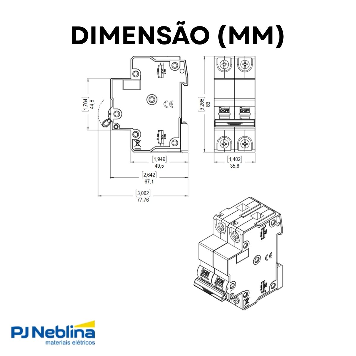 Disjuntor Mini Din Bipolar 25A Curva C 5Ka 230/400V - Weg