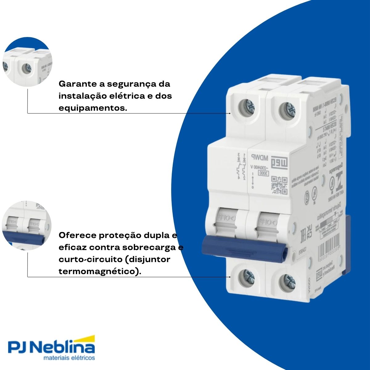 Disjuntor Mini Din Bipolar 63A Curva C 5Ka 230/400V - Weg