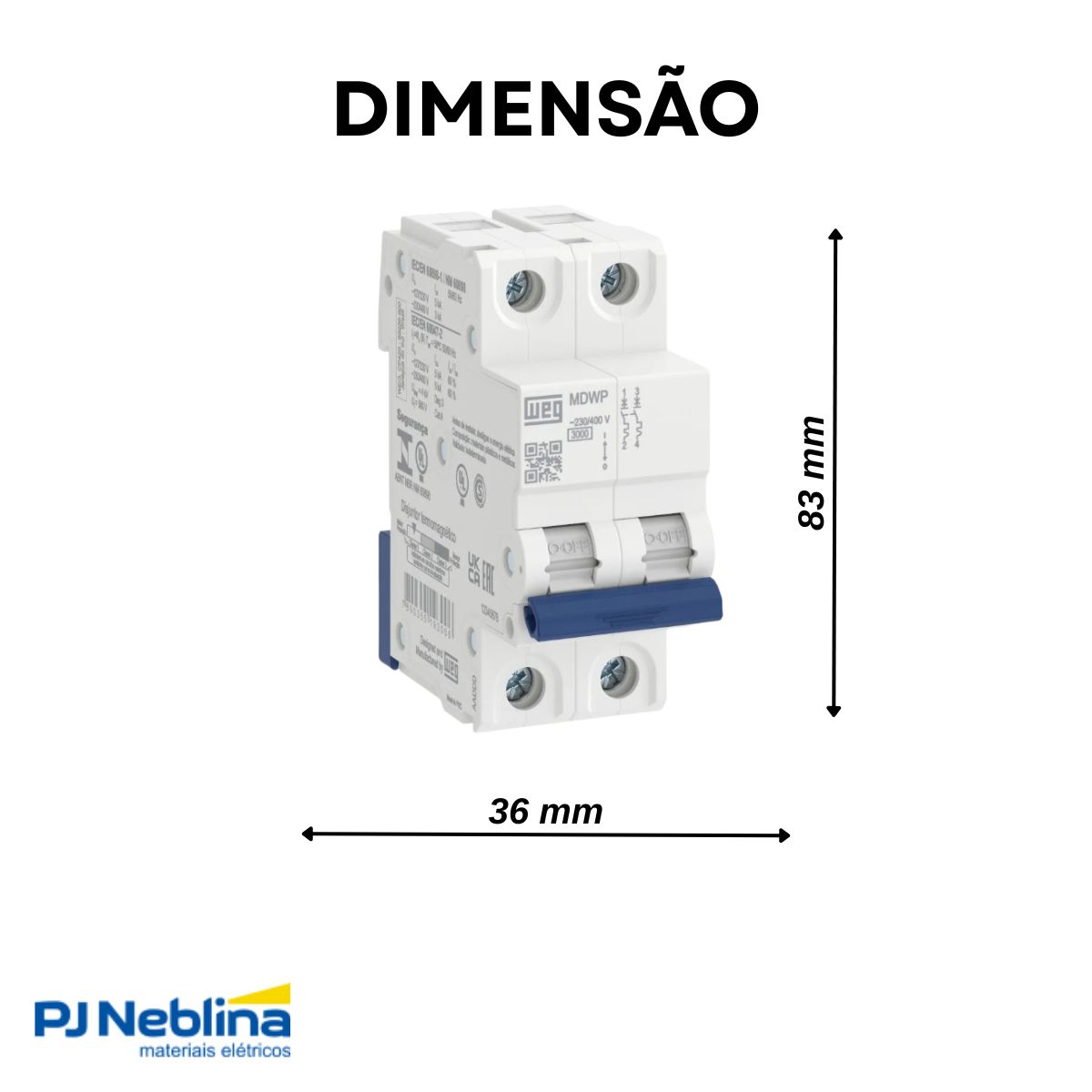 Disjuntor Mini Din Bipolar 63A Curva C 5Ka 230/400V - Weg
