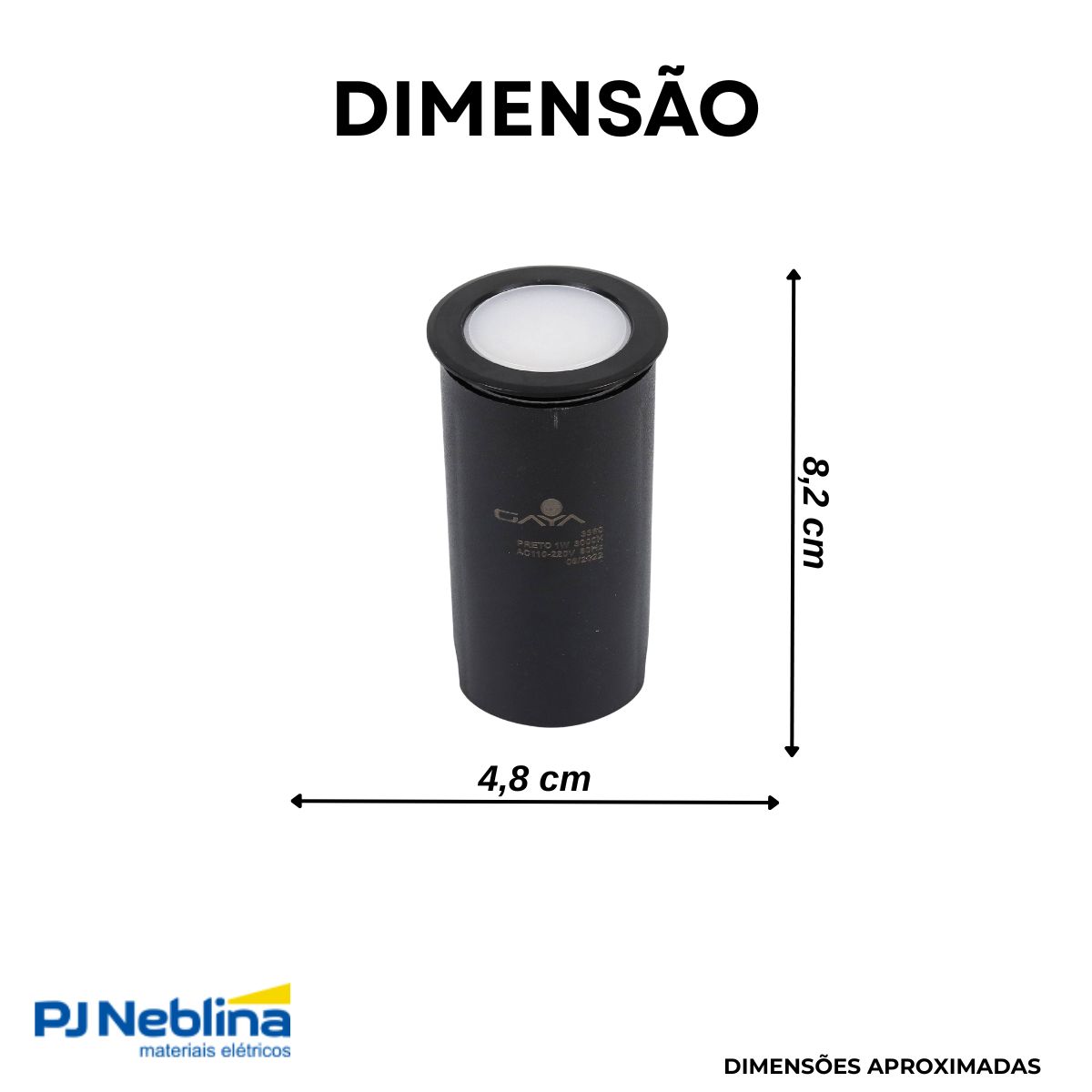 Luminária Solo Led Embutir Redondo Preto 1W Bivolt 6000K Branco Frio 70Lm Difusor Vidro - Gaya