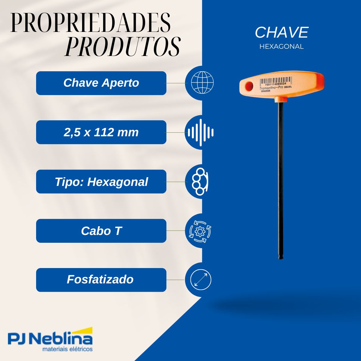 Chave Hexagonal (Allen) Abaulada 2,5X112Mm Cabo T Lr - Tramontina