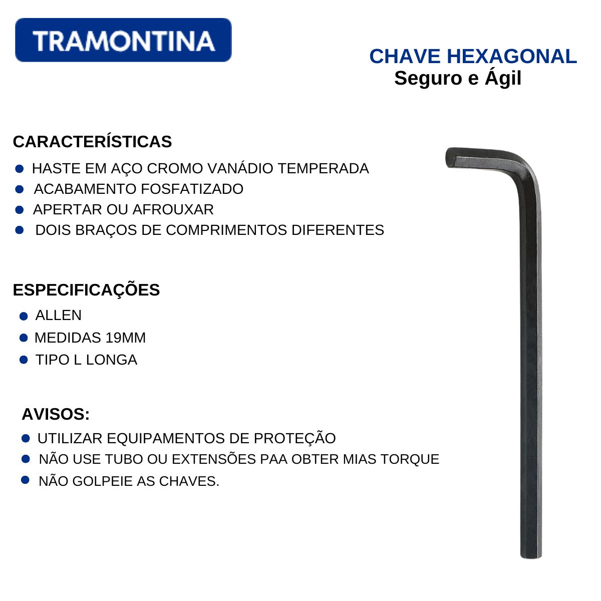 Chave Hexagonal (Allen) Tipo L Longa 19Mm 44421019 Tramontina