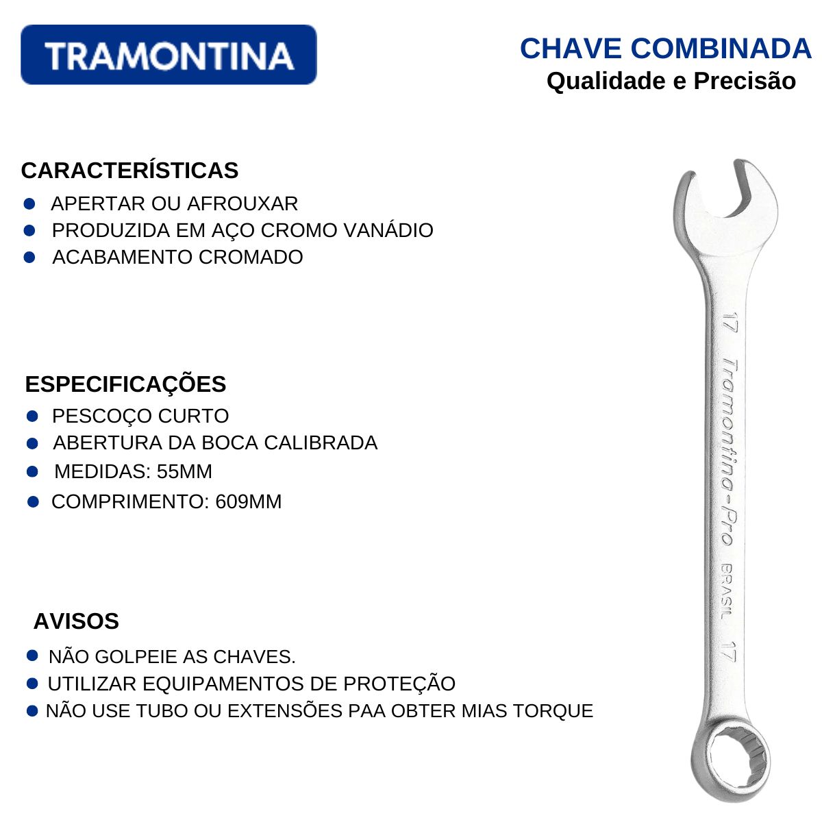 Chave Combinada 55Mm Apertar e Afrouxar Parafusos ou Porcas 44650155 Tramontina