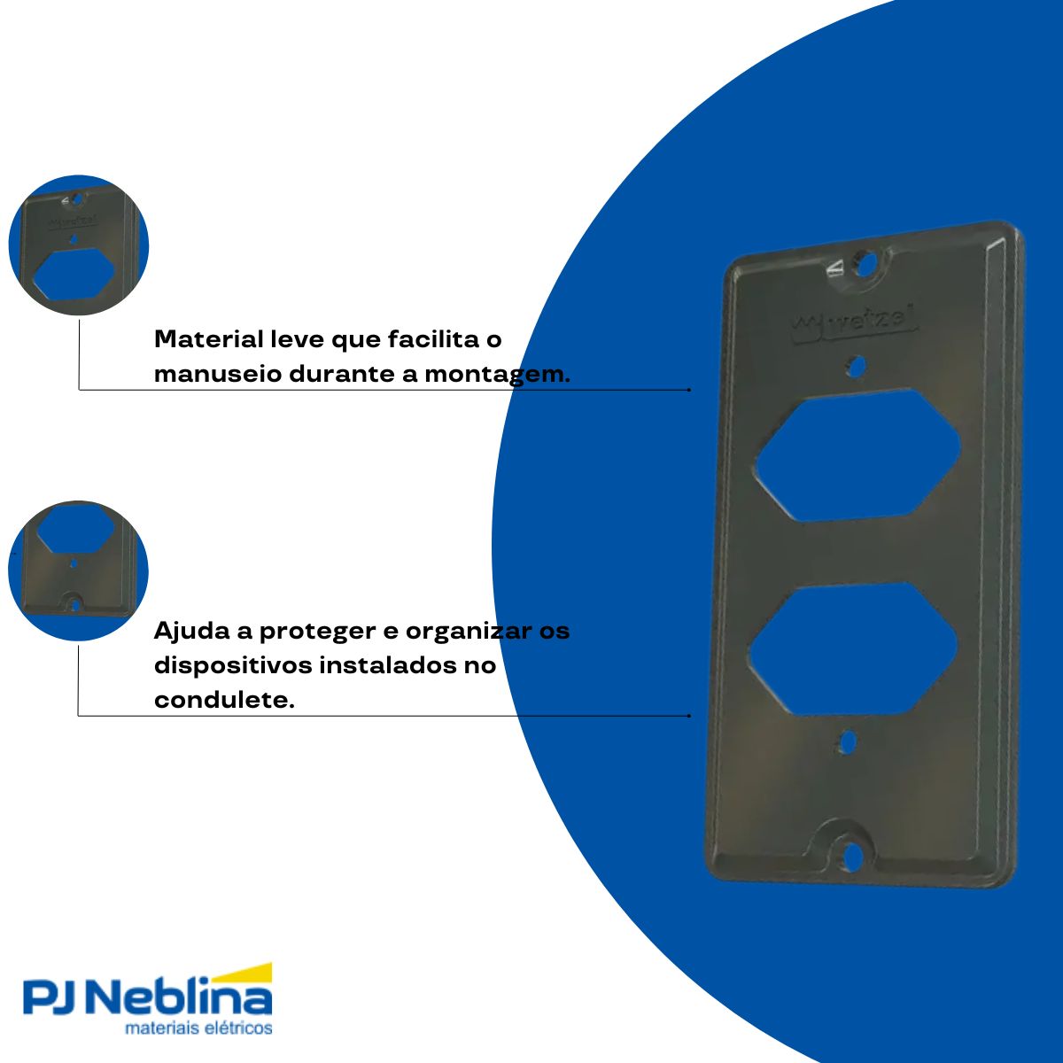 Tampa Condulete 2 Modulo Hexagonal Horizontal Pvc 1Pol Cz S/Vedação - Wetzel