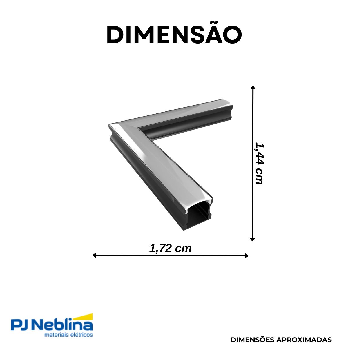 Conector P/ Perfil De Sobrepor 17,2Mmx14,4Mm Conexão Parede-Parede Preto Difusor Branco - Luminatti