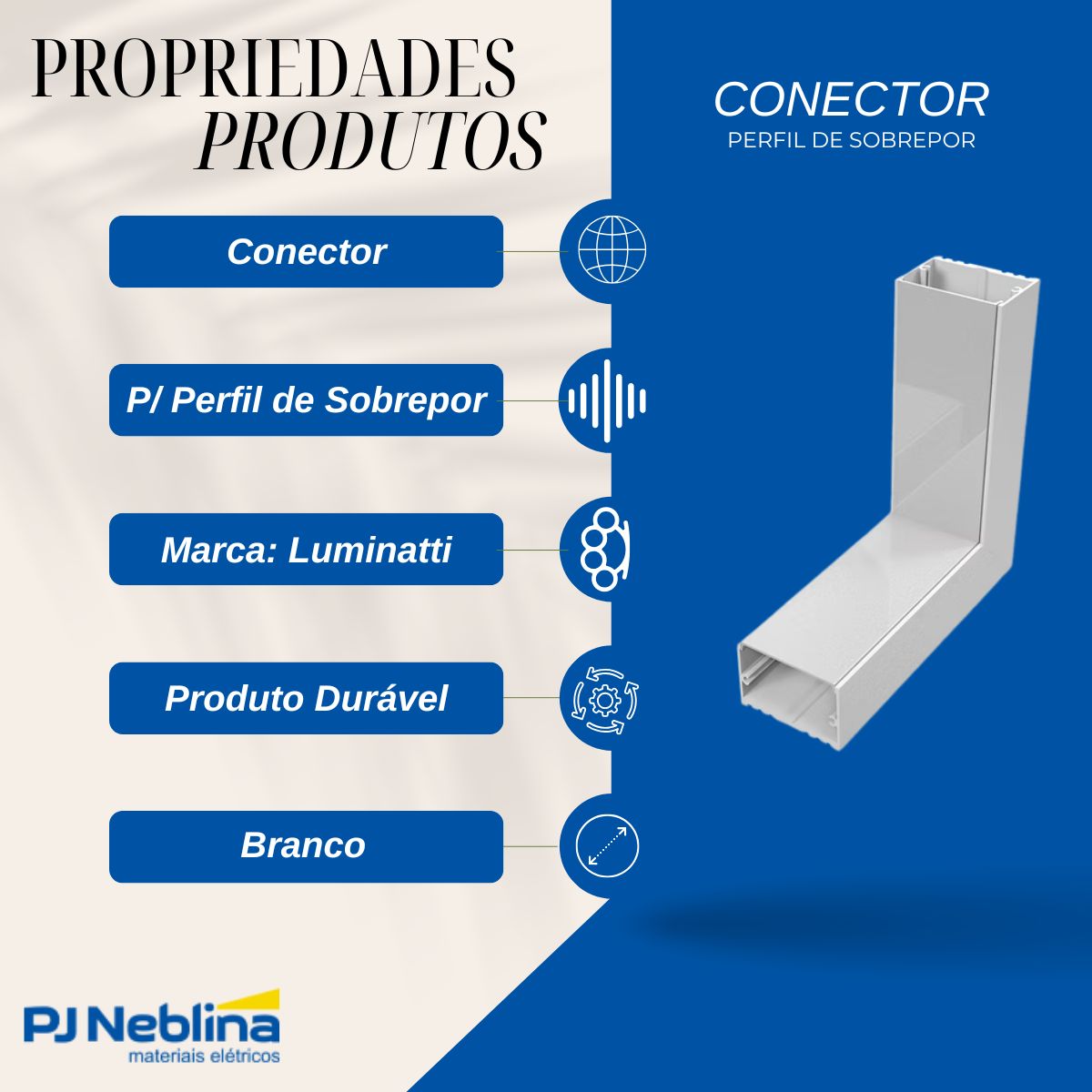 Conector P/ Perfil De Sobrepor 35Mmx25Mm Conexão Teto - Parede Branco Difusor Branco - Luminatti