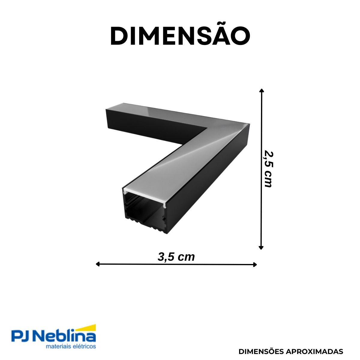 Conector P/ Perfil De Sobrepor 35Mmx25Mm Conexão Parede/Parede Preto Difusor Branco - Luminatti