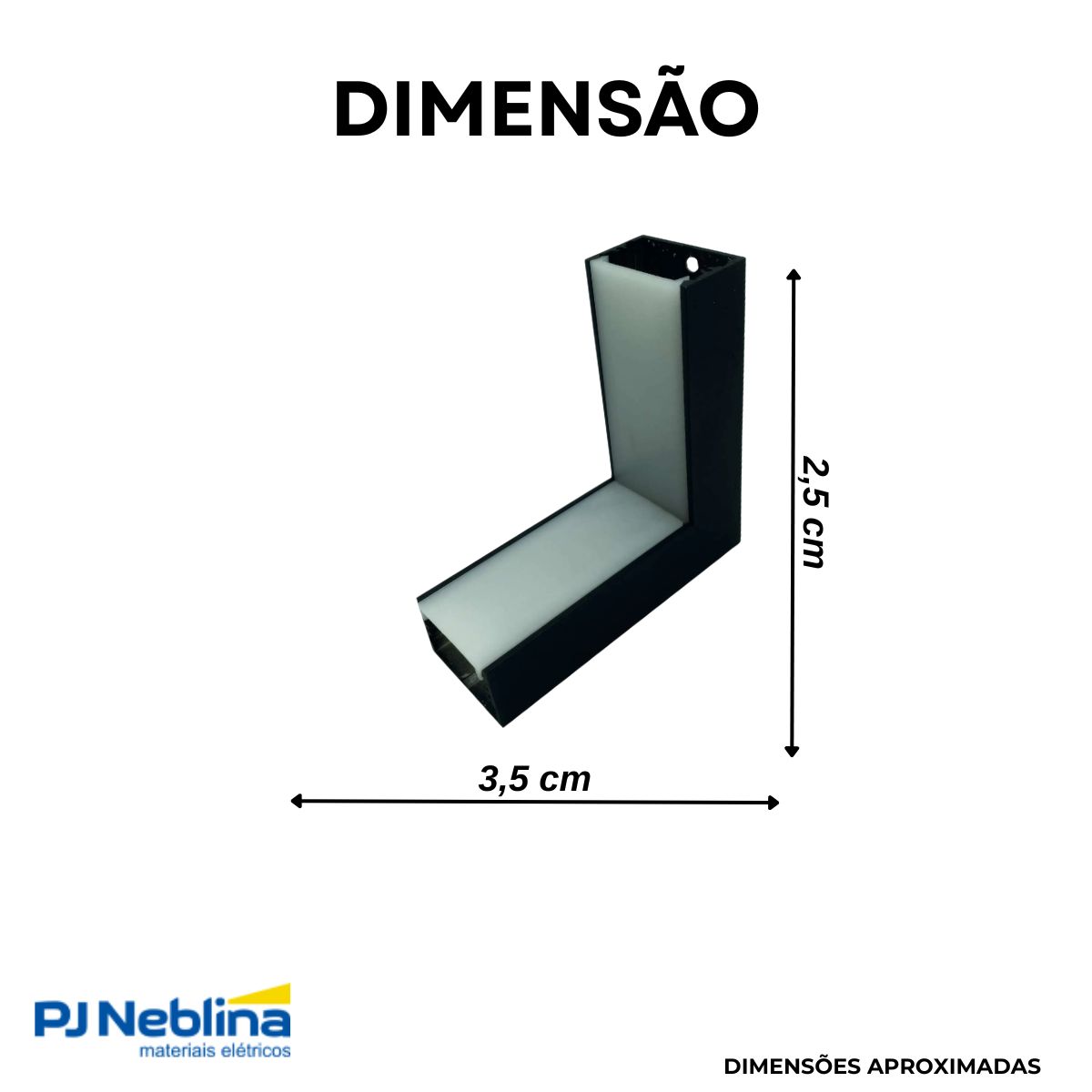 Conector P/ Perfil De Sobrepor 35Mmx25Mm Conexão Teto/Parede Preto Difusor Branco - Luminatti