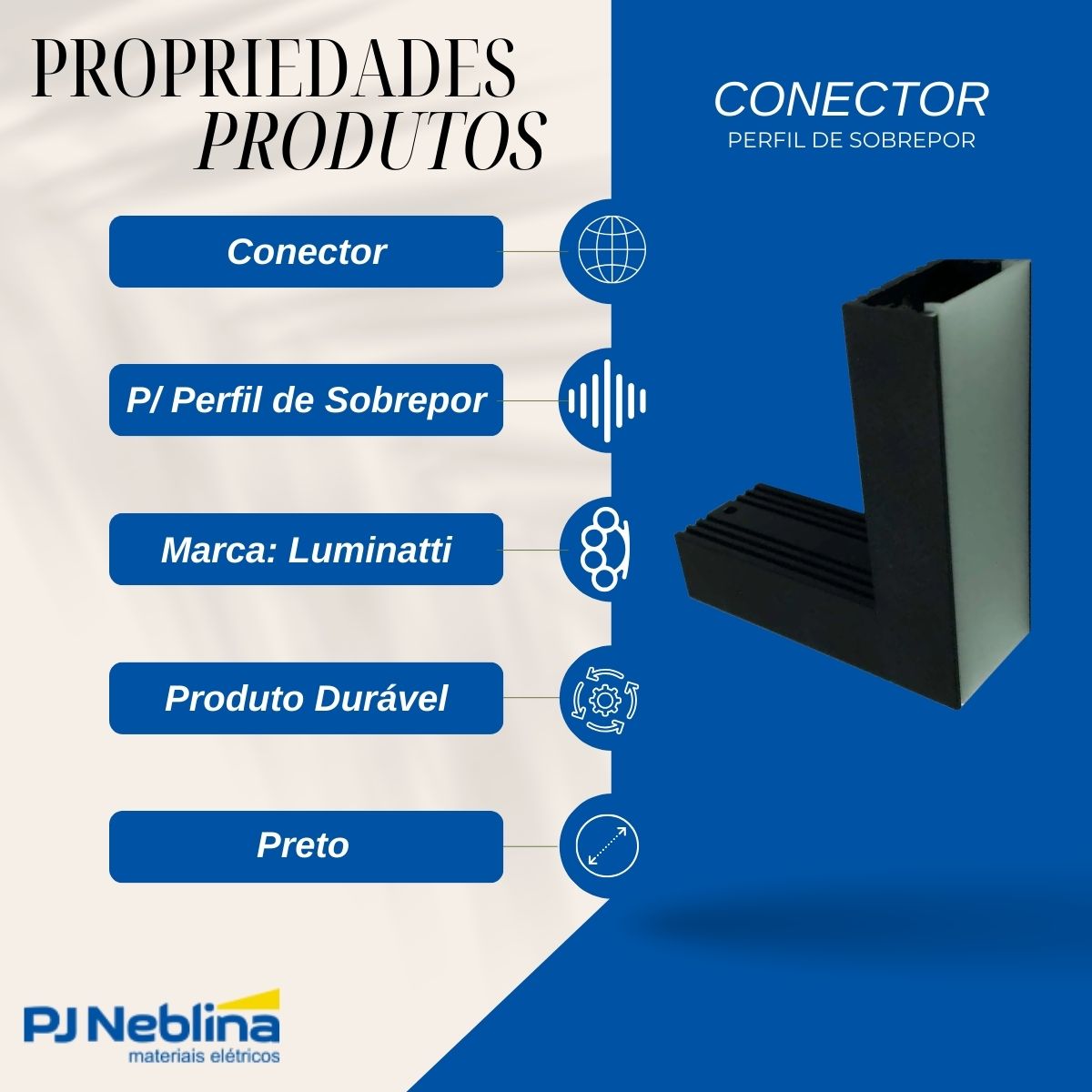 Conector P/ Perfil De Sobrepor 35Mmx25Mm Conexão Joelho Positivo Preto Difusor Branco - Luminatti
