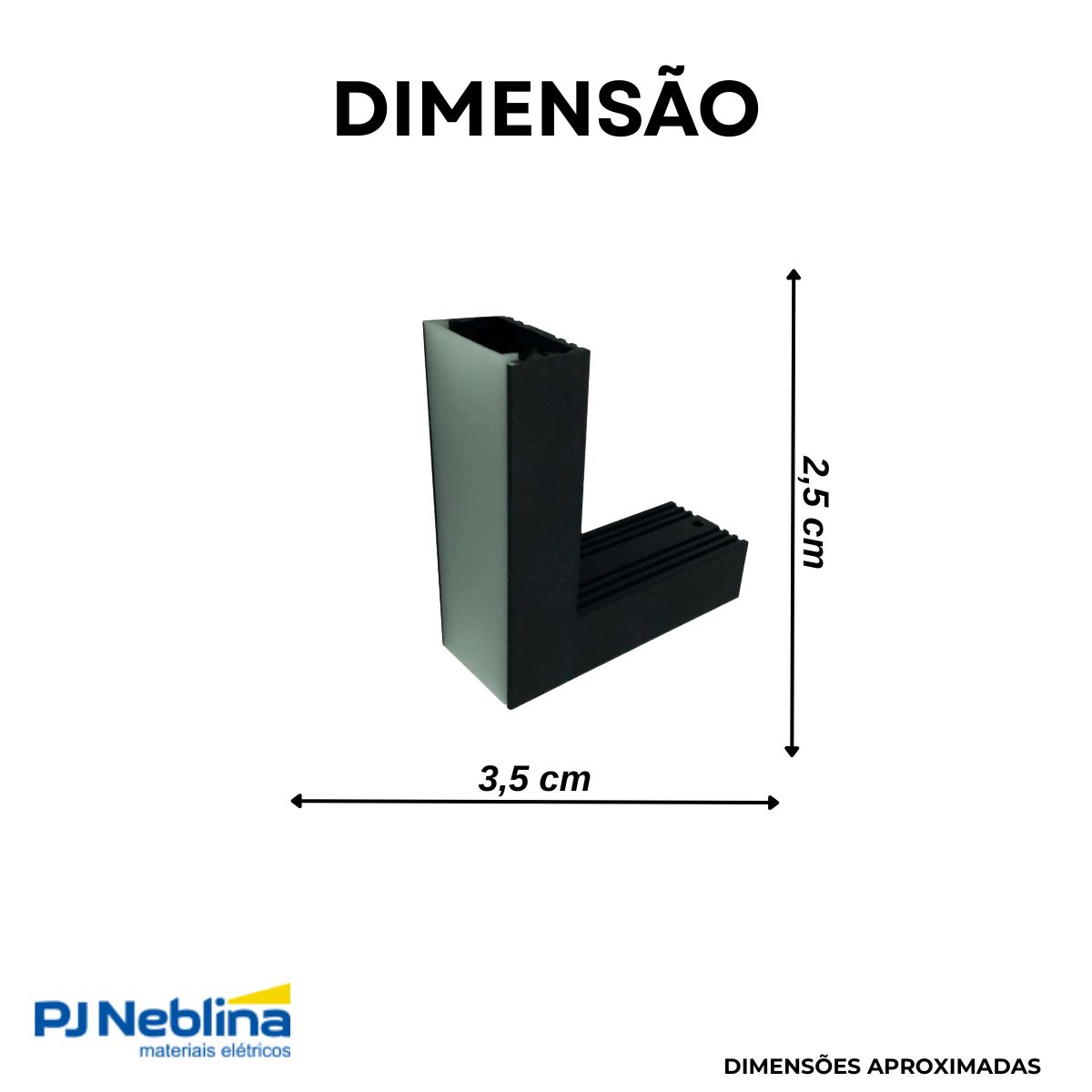 Conector P/ Perfil De Sobrepor 35Mmx25Mm Conexão Joelho Positivo Preto Difusor Branco - Luminatti