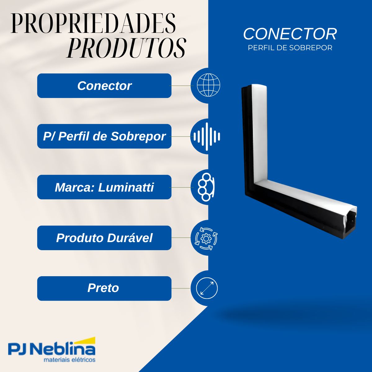 Conector P/ Perfil Nano De Sob. 17,5Mmx9Mm Conexão Teto-Parede Preto Difusor Branco - Luminatti