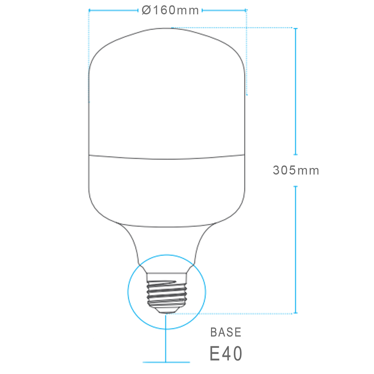 Lâmpada Led Bulbo Alta Potência T 200W Bivolt E40 6500K Luz Branca 15000Lm 25000H 160x305mm Avant