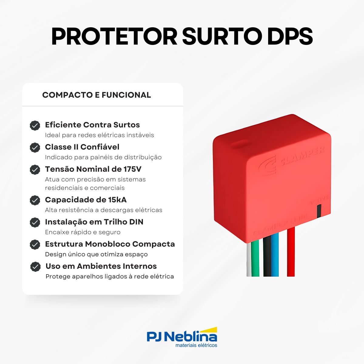 Protetor DPS Monobloco Front V 175V 15kA Vermelho - Clamper