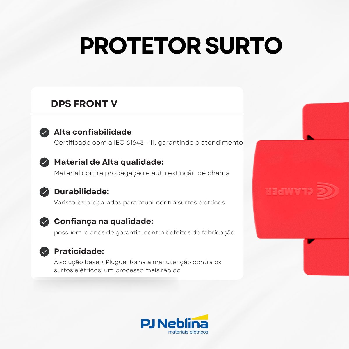 Protetor Surto Dps Monobloco Front V 275V 20Ka Vermelho Classe II - Clamper