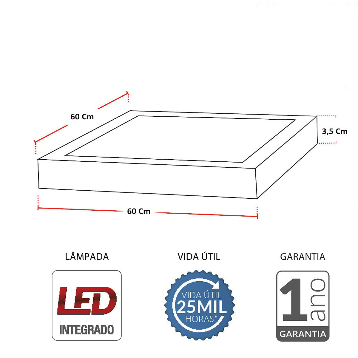 Luminária Painel Led Sobrepor Quadrado Branco 45W Bivolt Luz Neutra 4000K 3600Lm - Avant
