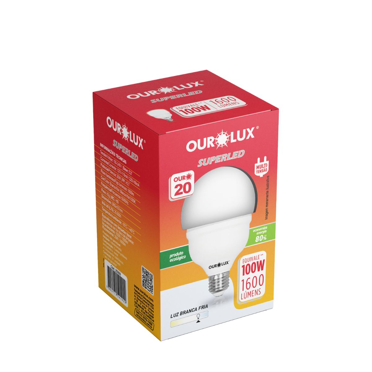 Lâmpada Led Bulbo T45 20W Bivolt 6500K Luz Branca - Ourolux