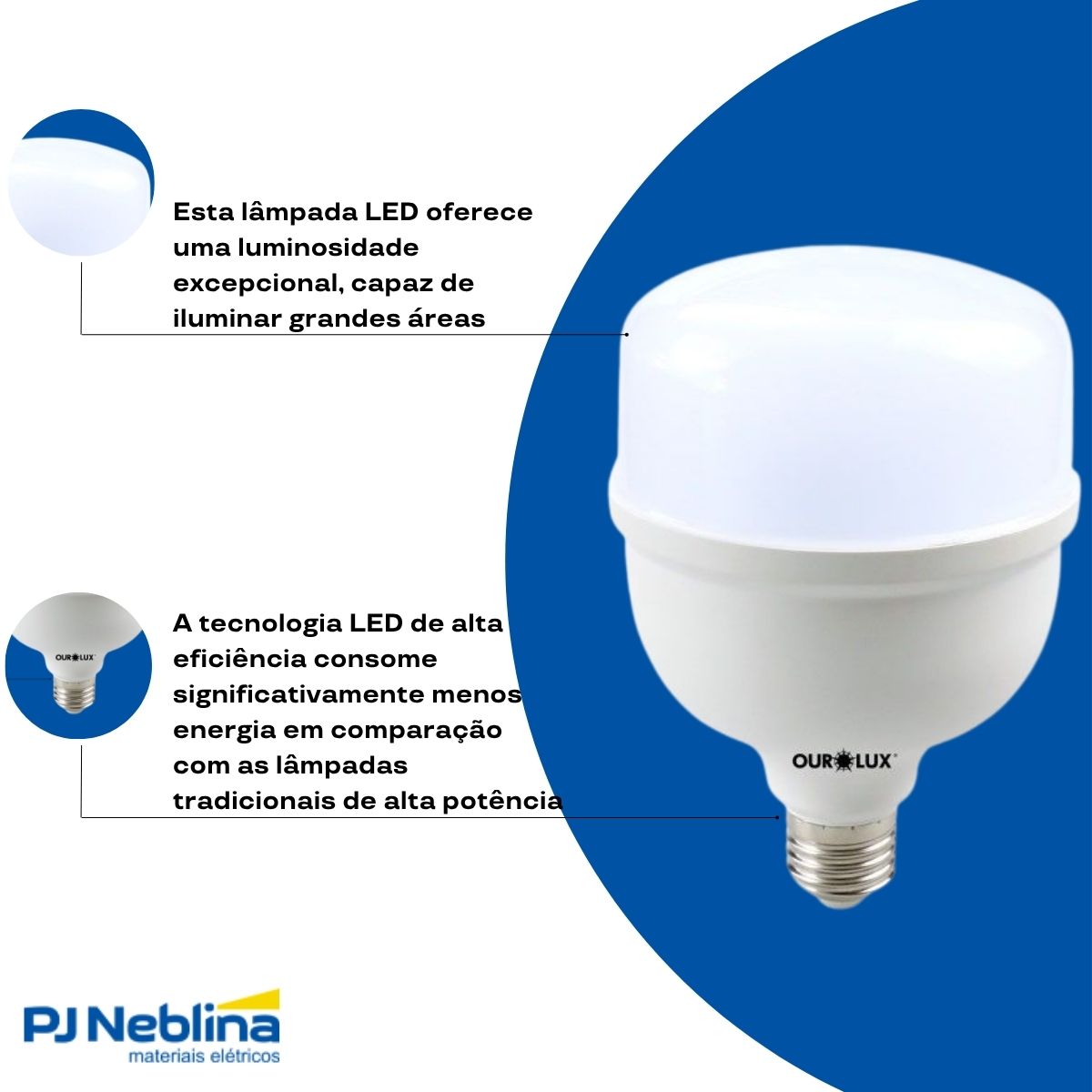 Lâmpada Led Bulbo Alta Potencia T 40W Bivolt E27 6500K Branco Frio Luz Branca 3200Lm - Ourolux