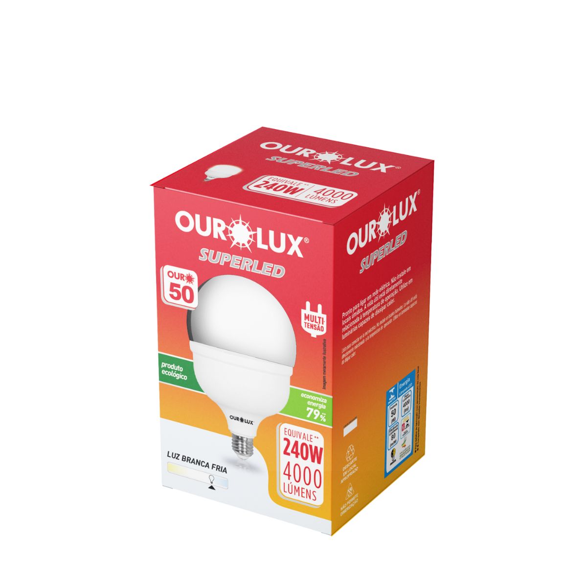 Lâmpada Led Bulbo T45 50W Bivolt 6500K Luz Branca - Ourolux