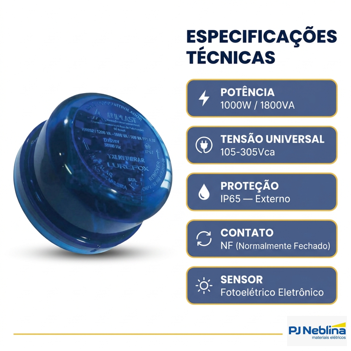 Rele Fotoelétrico Eletrônico 1000W 1Nf 105-305V Az Embalagem Blister - Aliplast