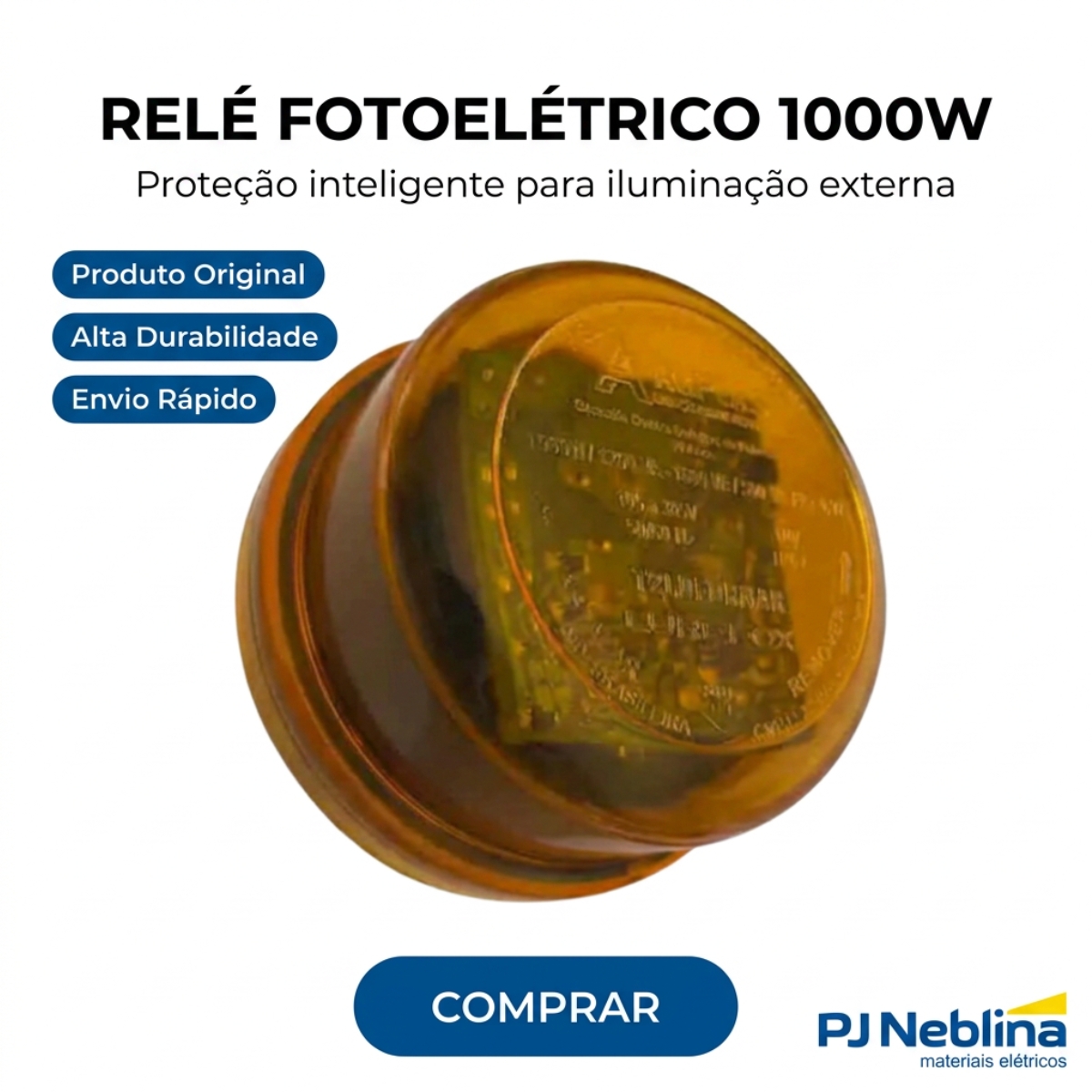 Rele Fotoelétrico Eletrônico 1000W 1Na 105-305V Laranja Embalagem Blister - Aliplast