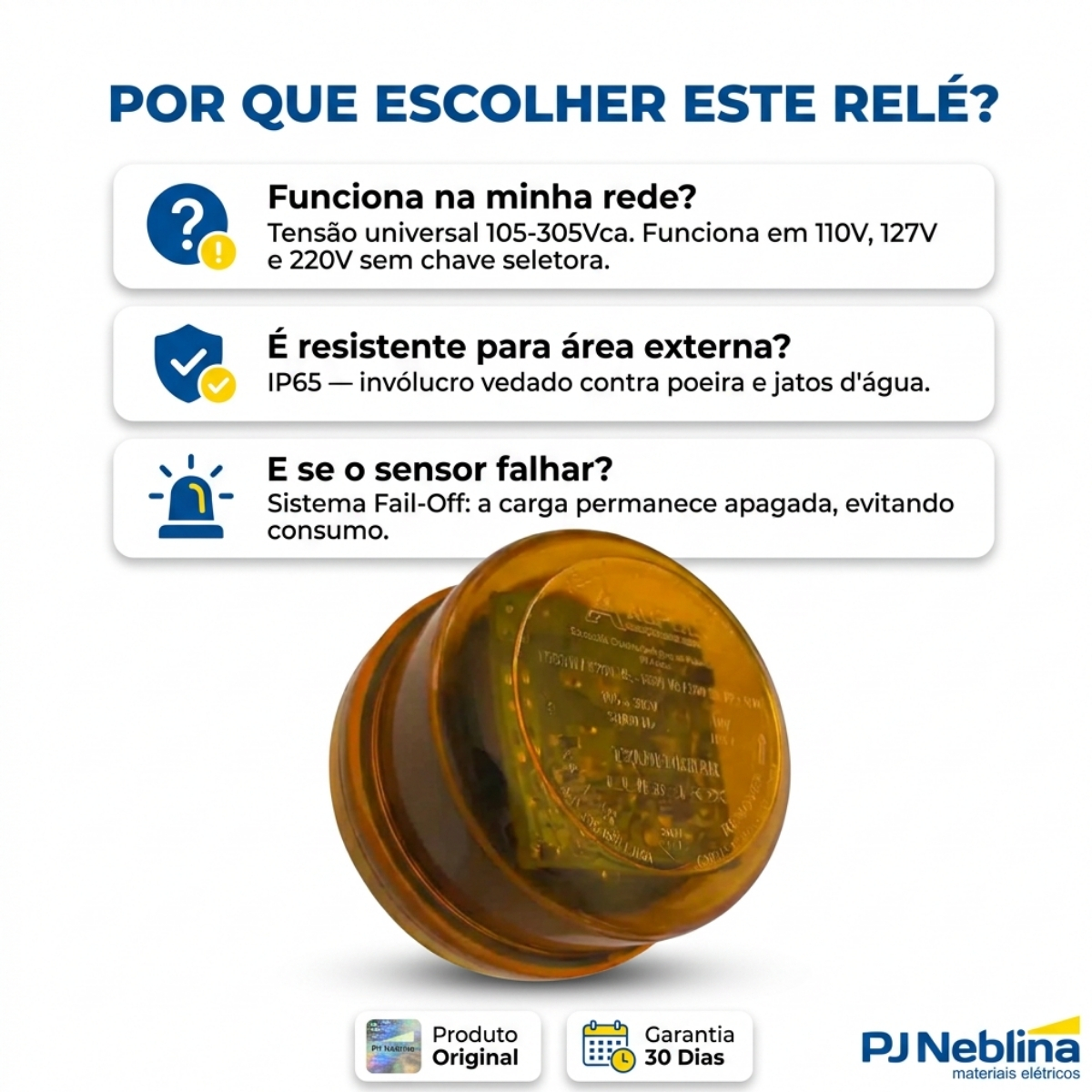 Rele Fotoelétrico Eletrônico 1000W 1Na 105-305V Laranja Embalagem Blister - Aliplast