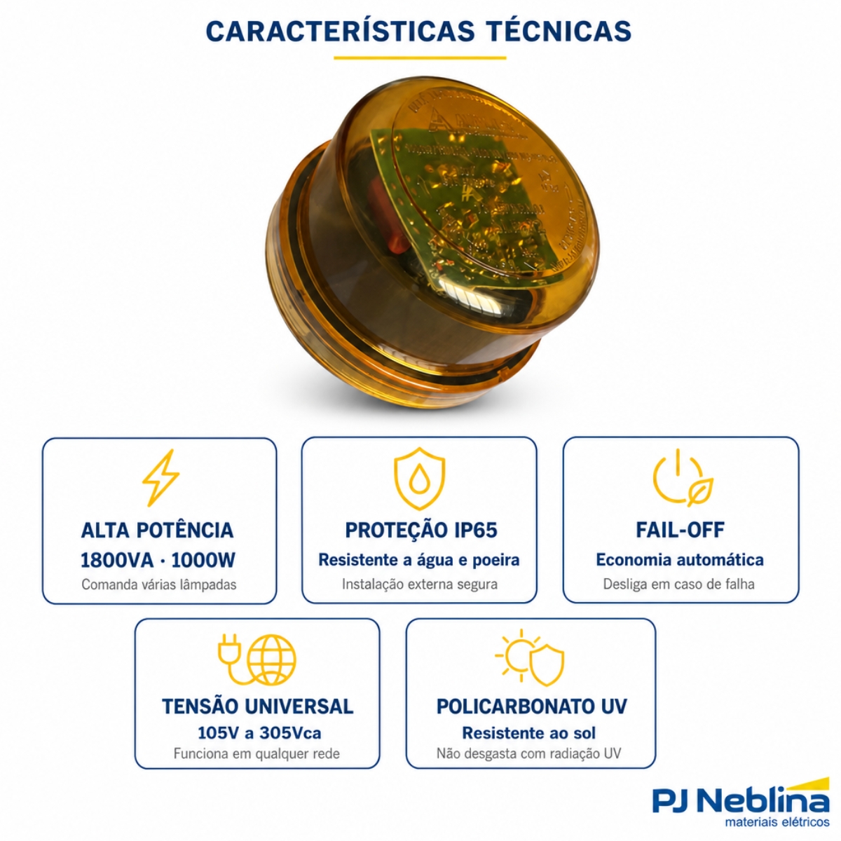 Rele Fotoelétrico Eletrônico 1800Va(1000W) 1Nf 220V Laranja Embalagem Papel Cartonado - Aliplast