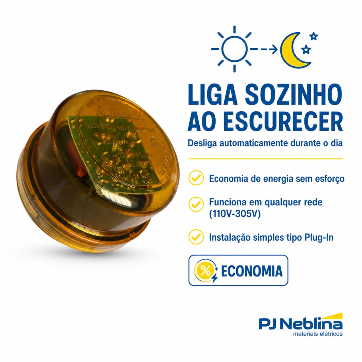Rele Fotoelétrico Eletrônico 1800Va(1000W) 1Nf 220V Laranja Embalagem Papel Cartonado - Aliplast