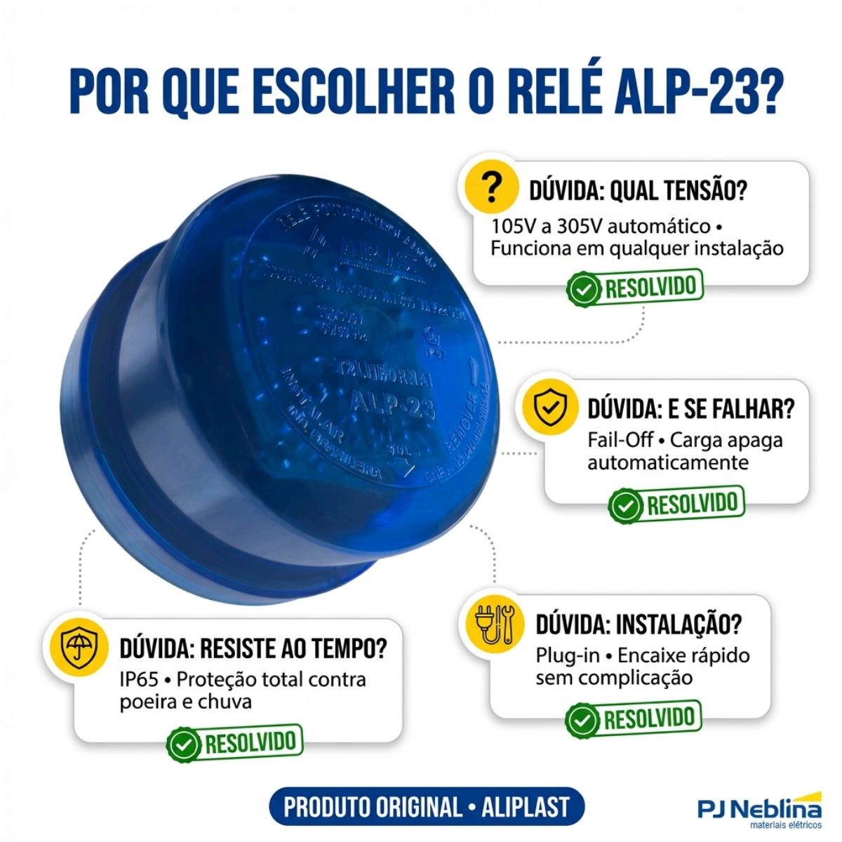 Rele Fotoelétrico Eletrônico 1800Va(1000W) 1Nf 105-305V Azul Embalagem Blister - Aliplast