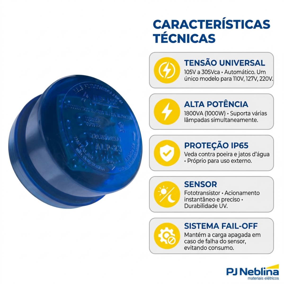 Rele Fotoelétrico Eletrônico 1800Va(1000W) 1Nf 105-305V Azul Embalagem Blister - Aliplast