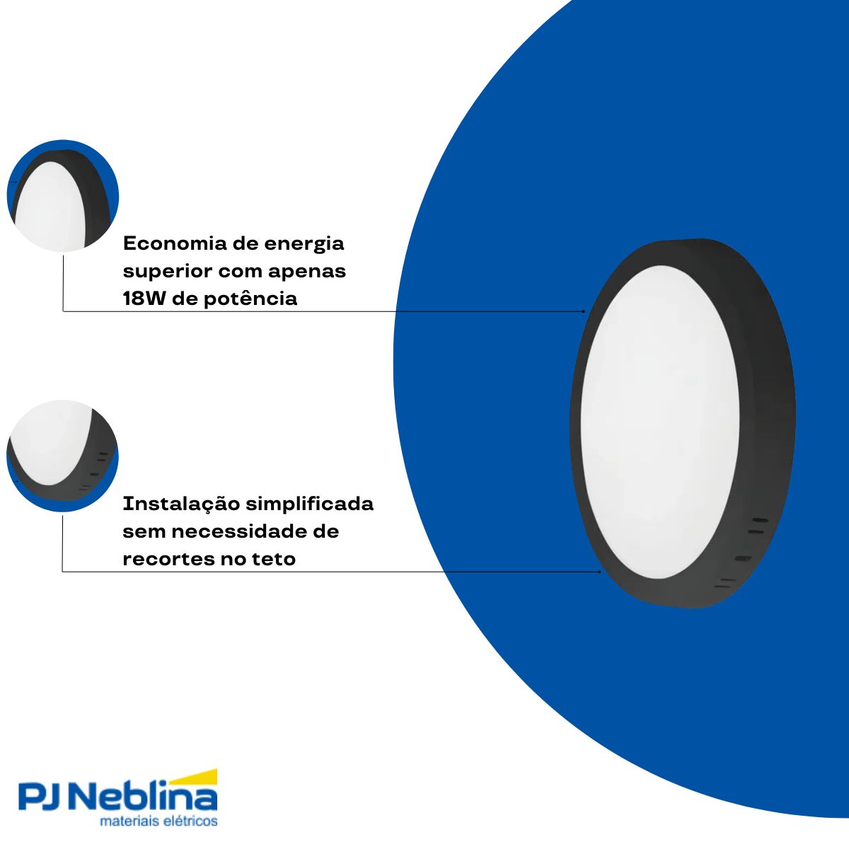 Luminária Painel Led Sobrepor Redondo Preto 18W Bivolt 6500K Branco Frio 1530Lm - Bronzearte
