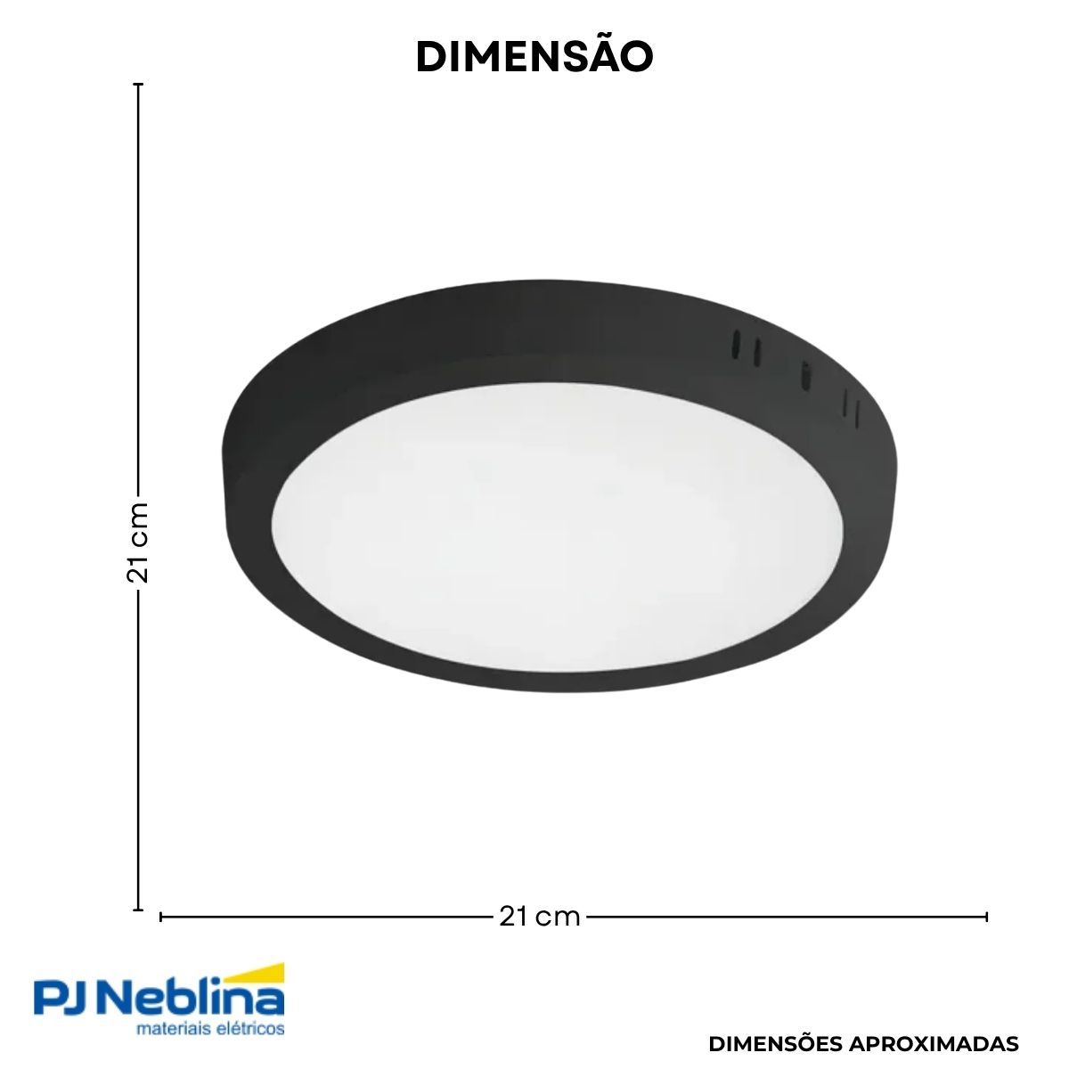 Luminária Painel Led Sobrepor Redondo Preto 18W Bivolt 6500K Branco Frio 1530Lm - Bronzearte
