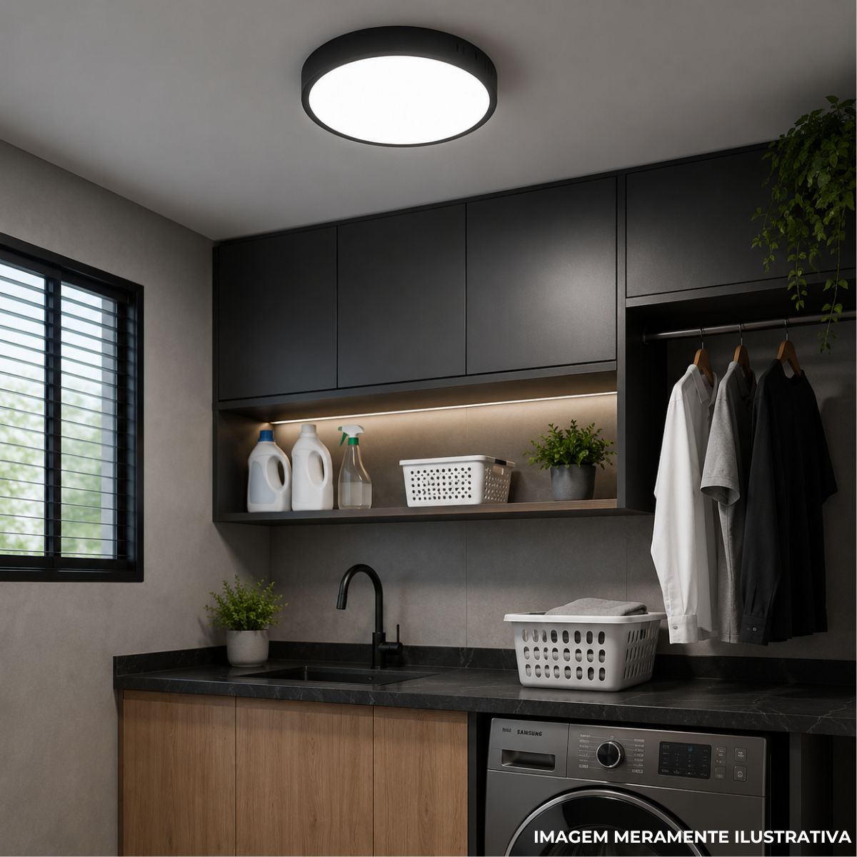 Luminária Painel Led Sobrepor Redondo Preto 18W Bivolt 6500K Branco Frio 1530Lm - Bronzearte