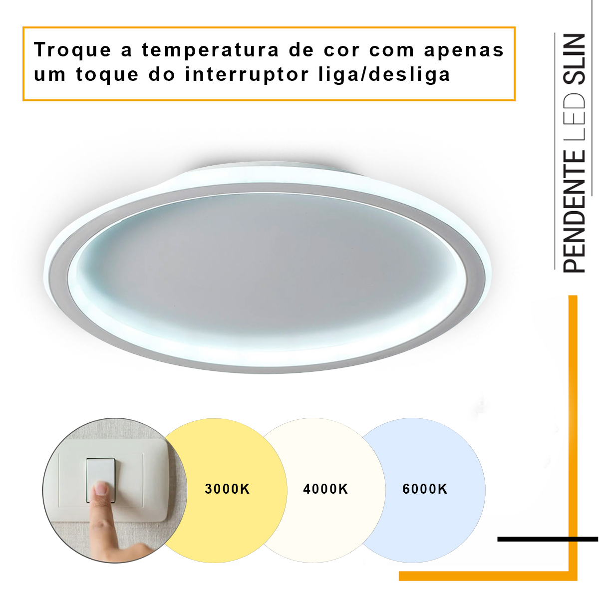 Luminária Plafon Led Sobrepor Slin Redondo Branco 36/72W Bivolt Luz Amarela/Neutra/Branca 3000/4000/6000K - Hevvy