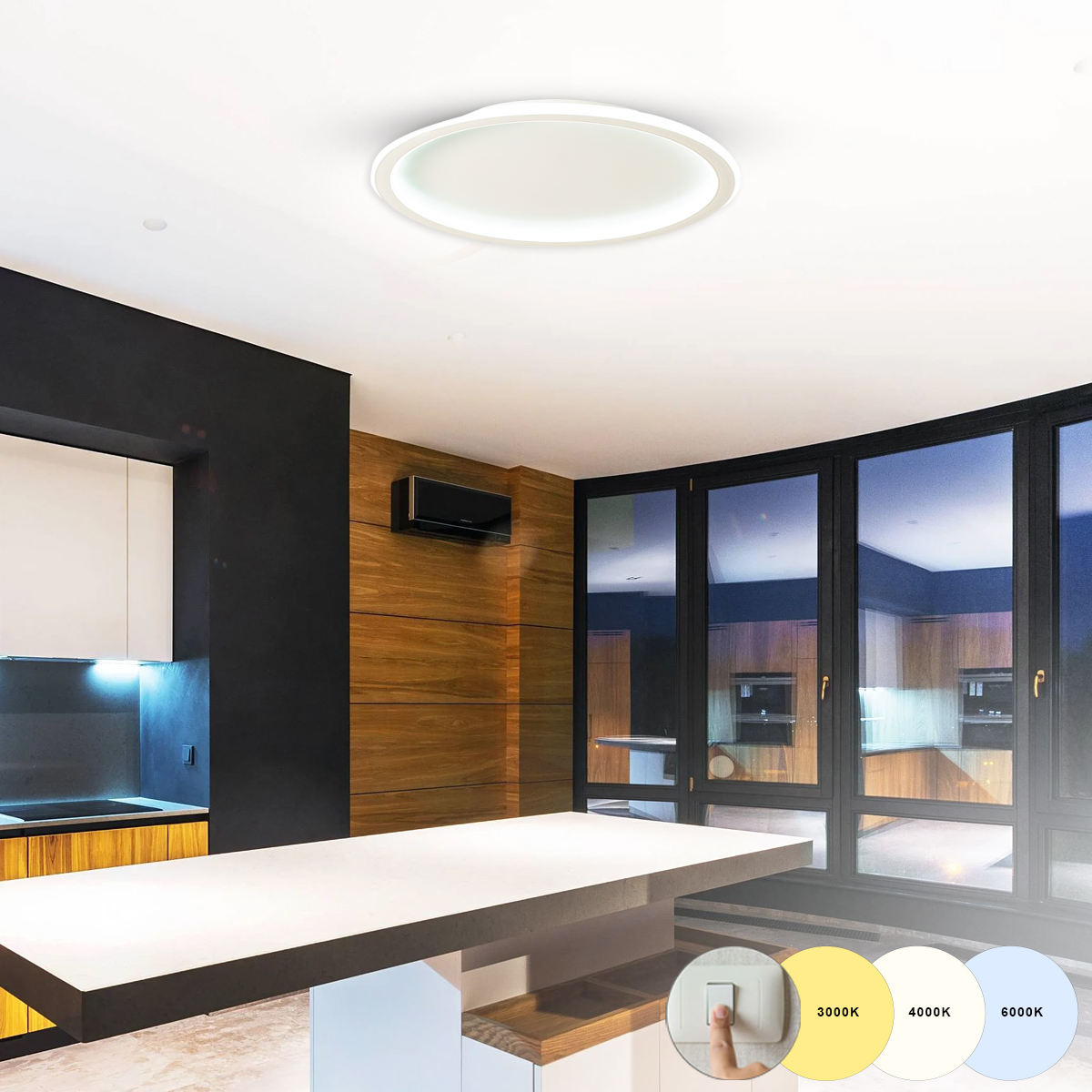 Luminária Plafon Led Sobrepor Slin Redondo Branco 36/72W Bivolt Luz Amarela/Neutra/Branca 3000/4000/6000K - Hevvy